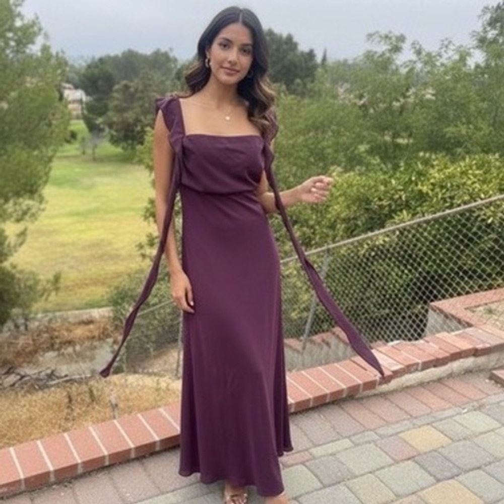 Princess Polly Lanai Plum Size 2 Ruched Maxi Dress Tie Shoulder Evening Formal